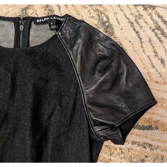 Ralph Lauren Black Label Denim Lamb Leather Trim Cocktail Sheath Dress Size 2/4 - Picture 4 of 8